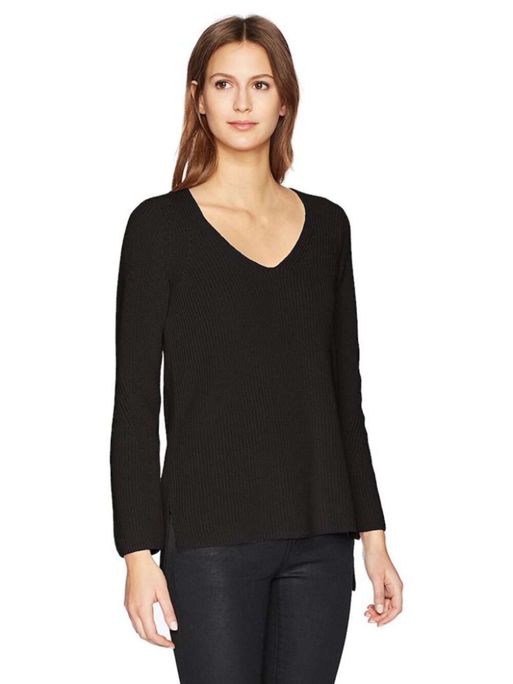 525 AMERICA  Black Cotton V-Neck Sweater (Size: Small)
